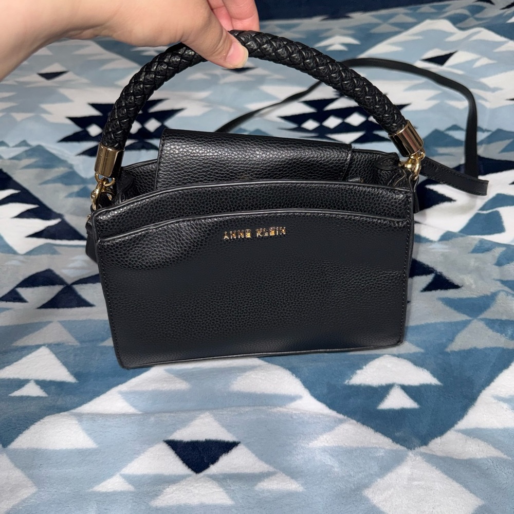 Anne Klein Black Crossbody Bag with Braided Handle